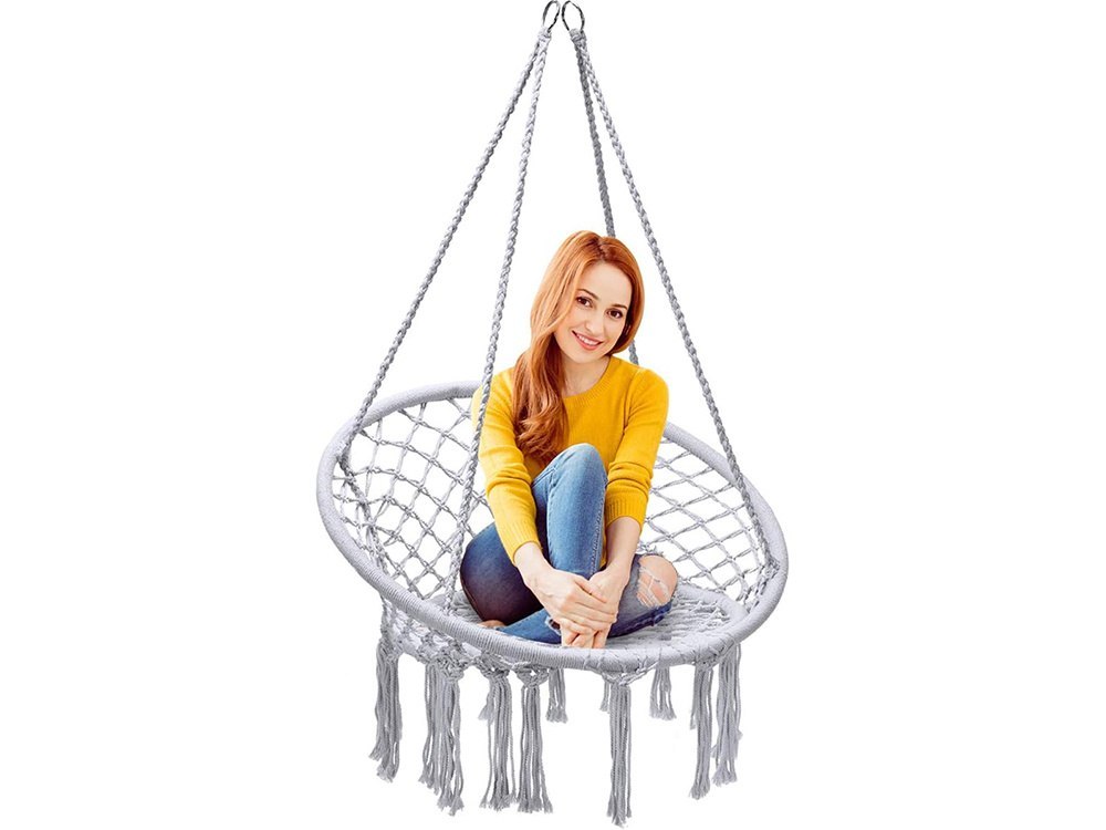 SZARY HAMAK FOTEL WISZĄCY HUŚTAWKA BOCIANIE GNIAZDO HUŚTAWKA BOHO